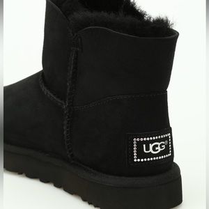 UGG Classic Mini Turnlock Bling Swarovski Crystal Black Boot, Size 8